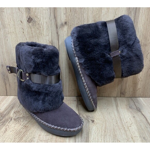 Jessica Simpson Women's Micro Suede Boot Bootie Slippers Fur Lining Brown Size 9 - Picture 1 of 16